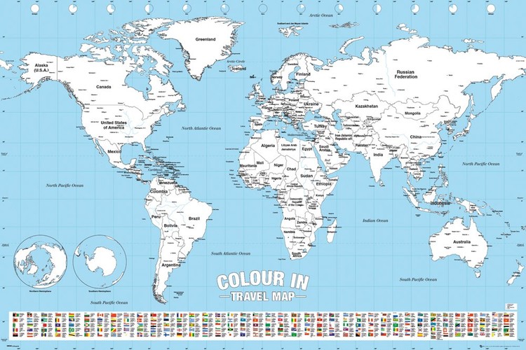 Plakat, Obraz Mapa Świata - Colour In | Plakaty ścienne | 3+1 GRATIS ...