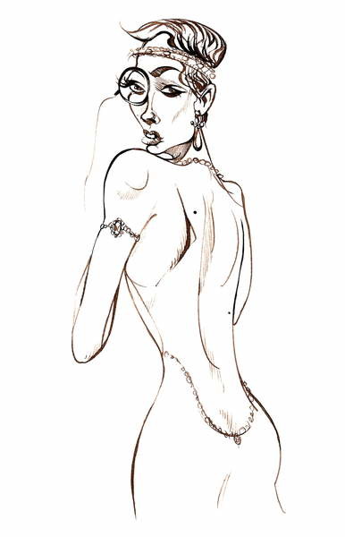 Plakát Model wearing a backless dress and a monocle