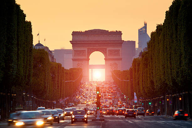 Plakát Paris, Arc de Triomphe at sunset