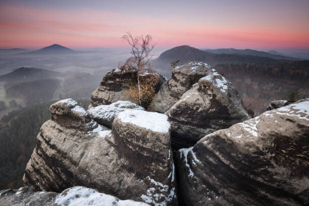 Plakát PINK MORNING,Scenic view of mountains against