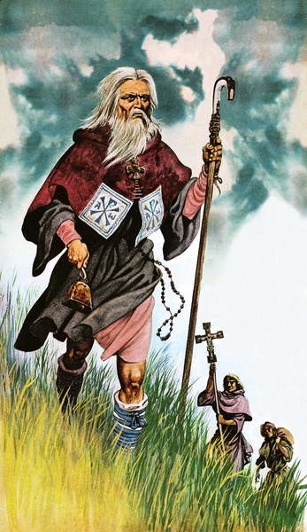 Plakát Saint Patrick takes God's message across Ireland on foot