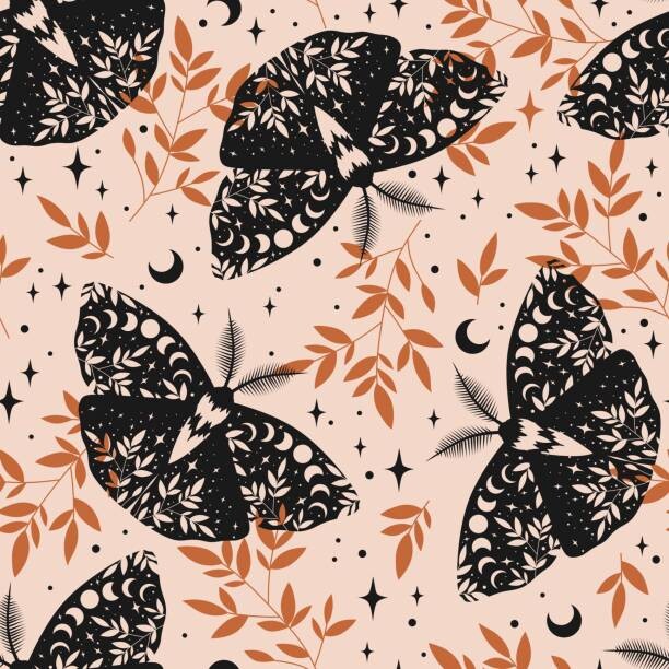 Plakát Seamless boho butterflies vector pattern.