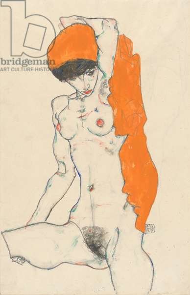 Plakát Standing Nude with Orange Drapery, 1914