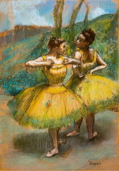 Plakát Two dancers in yellow. Around 1896. Pastel and charcoal on two strips of paper.