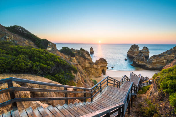 Plakát Walkway to idyllic beach, Algarve, Portugal