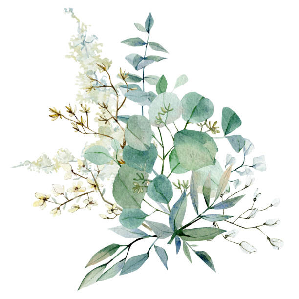 Plakát Watercolor winter bouquet. Fall floral eucalyptus