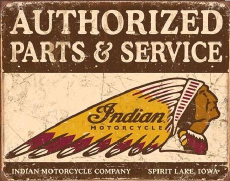 Plechová cedule Indian motorcycles - Authorized Parts and Service