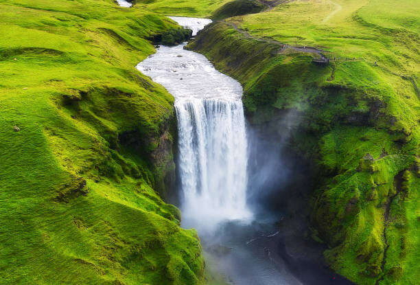 Obraz na płótnie Aerial view on the Skogafoss waterfall