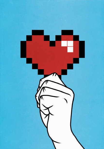 Obraz na płótnie Close up hand holding pixelated heart