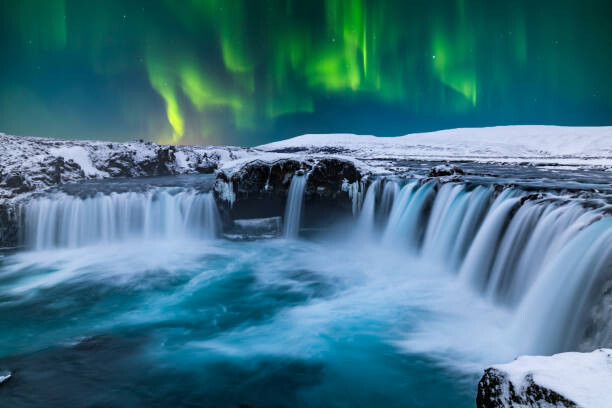 Obraz na płótnie Godafoss waterfall at night under the