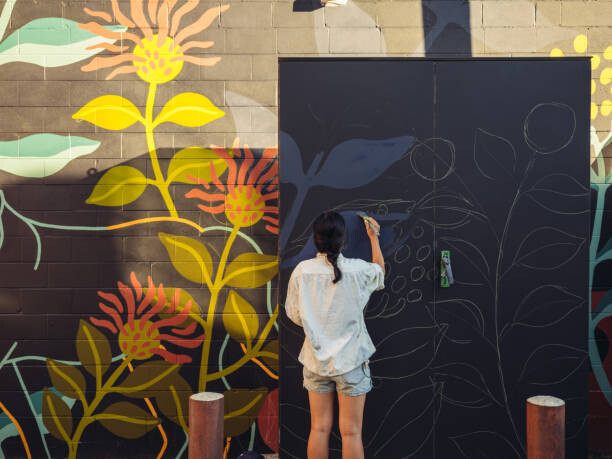 Obraz na płótnie Mural artist at work
