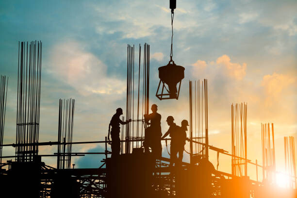 Obraz na płótnie Silhouette of engineer and construction team