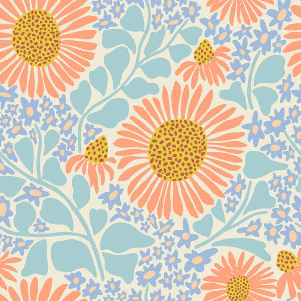 Obraz na płótnie Vector hand-drawn retro sunflower illustration seamless
