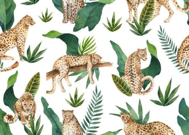Obraz na płótnie Watercolor vector seamless pattern of tropical