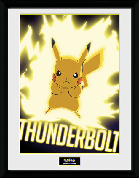 Πλαισιωμένη αφίσα Pokemon - Thunder Bolt Pikachu