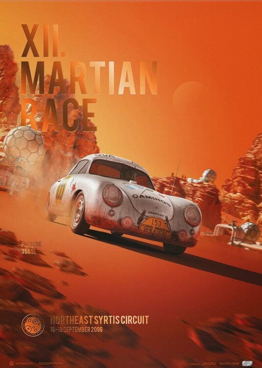 Umělecký tisk Porsche 356 SL - Future - XII. Martian Race - 2096