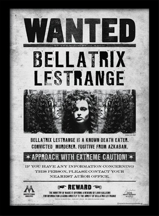Inramad poster Harry Potter - Bellatrix Wanted