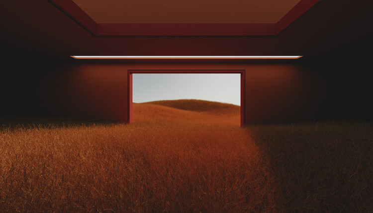 Fotomurale Dark room in the middle of red cereal field series  3