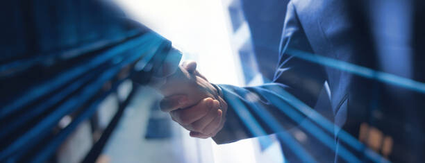 Poster Businessmen making handshake with partner, greeting,