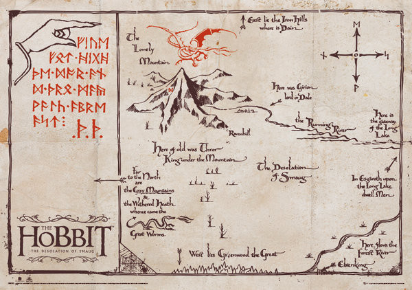 landkarte hobbit Der Hobbit   Landkarte, Der Einsame Berg (special) Poster, Plakat 