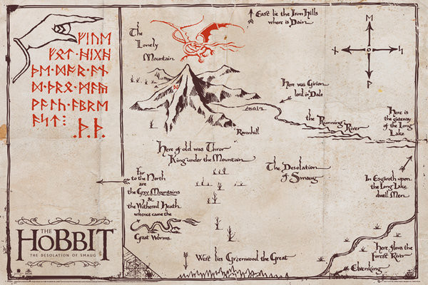 朗 El hobbit - Mapa de la Montaña Solitaria Póster, Lámina 