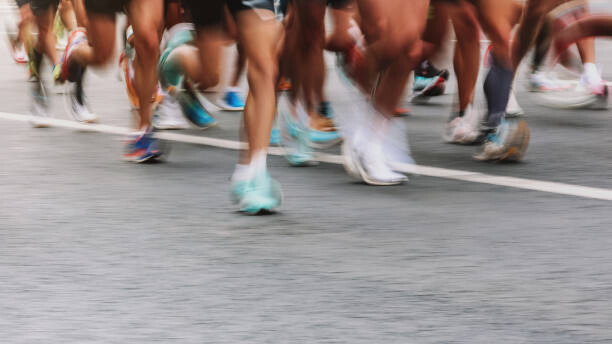 Poster Low Section Unknown People Running Marathon,