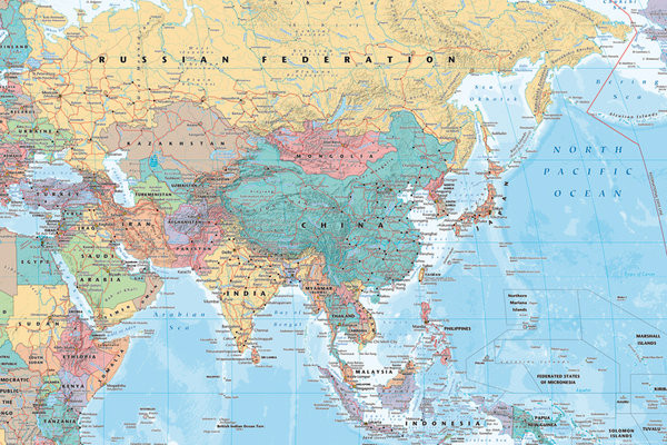 朗 Mapa político de Asia y Oriente Medio Póster, Lámina 