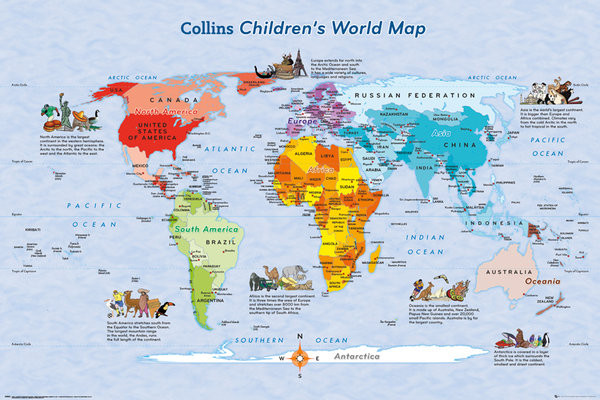 Poster, Quadro Mappa del Mondo per i bambini su Europosters