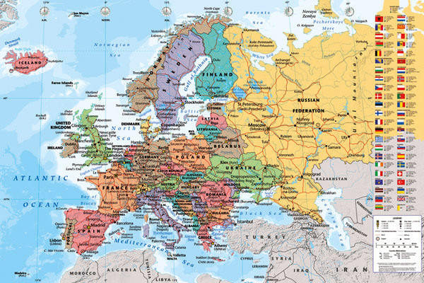 Poster, Quadro Mappa politica dell'Europa su Europosters