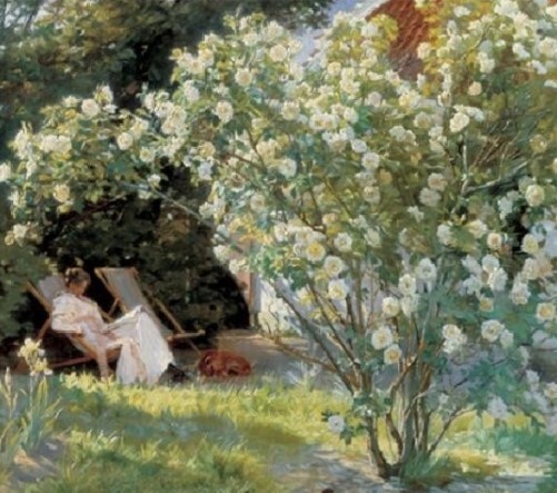 Marie in the Garden (The Roses) Kunstdruk