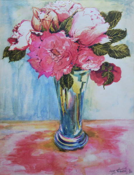 Poster Pink Roses in a Blue Glass, 2000,