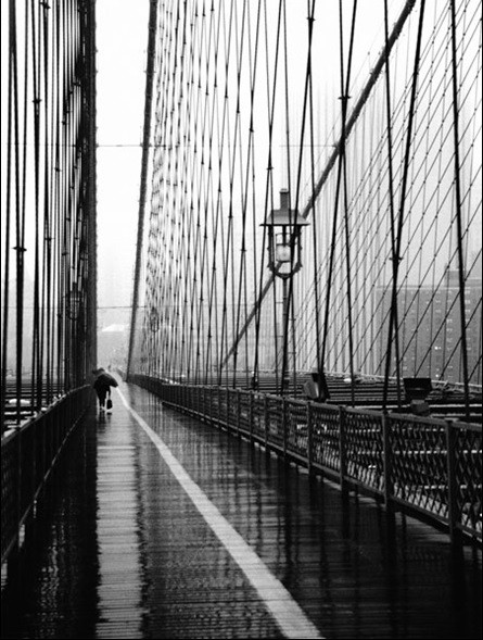 Brooklyn Bridge on rainning day Reproducere