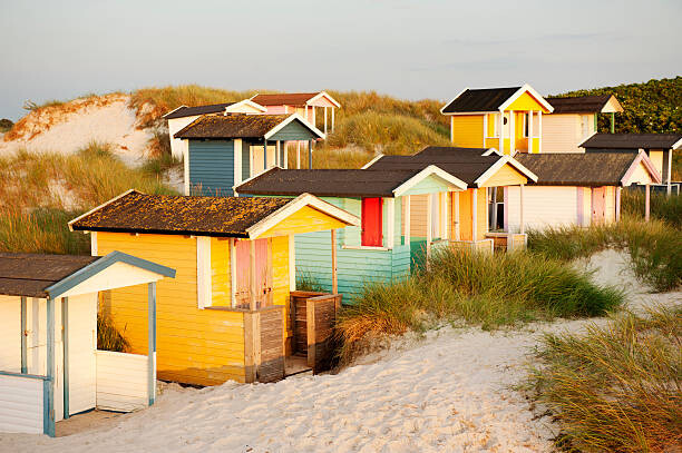Poster Colorful bathing huts