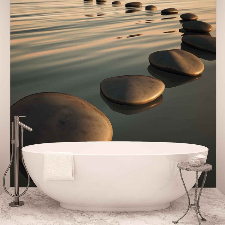 Cailloux ondulations zen Poster Mural, Papier peint 