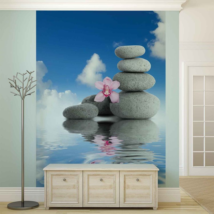 Eau Zen  Cailloux Orchid es Ciel Poster  Mural  Papier peint 