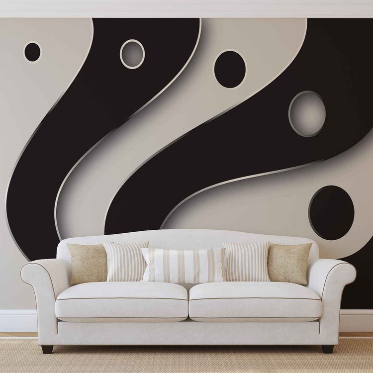 Motif Moderne abstrait Blanc et Noir Poster Mural, Papier 