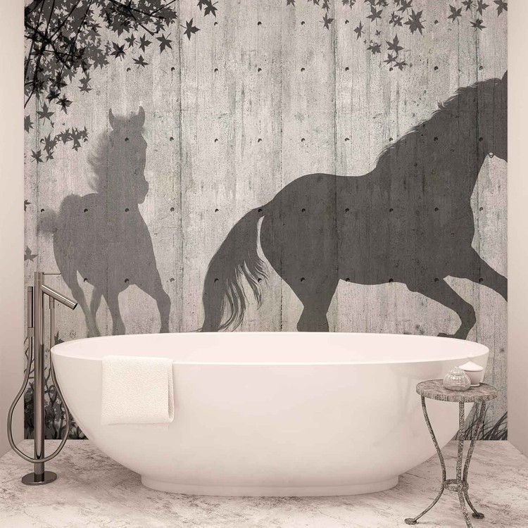 Papier peint Chevaux, Arbres et Feuilles Poster Mural 