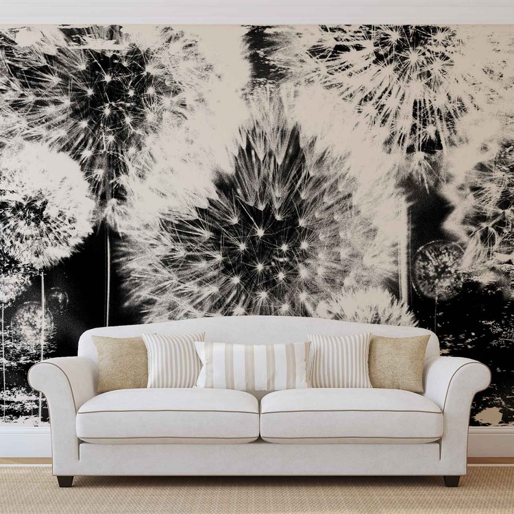 Pissenlit Noir et Blanc Poster Mural, Papier peint 