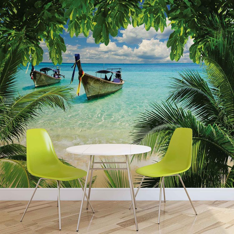  Plage  paradis Tropical bateau Poster  Mural  Papier peint 