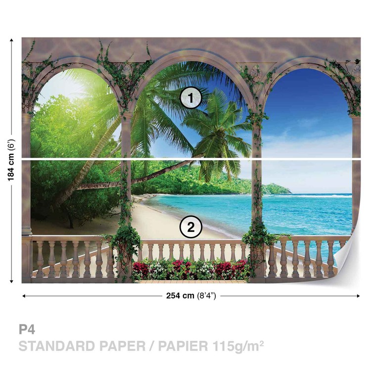 Tableau Toile 4 Pièces Vagues Tropicales Plage - Art Mural Papier Peint Déco P