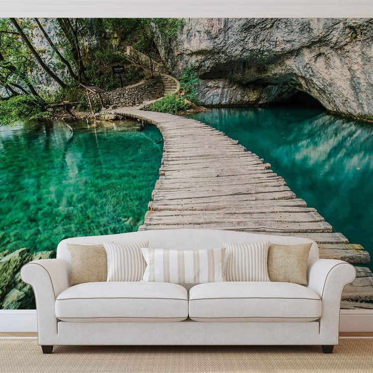 Pont en bois dans la lagune Poster Mural, Papier peint