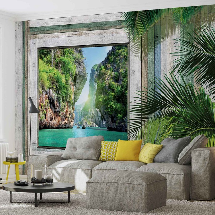 Vue paysage tropical Poster Mural, Papier peint