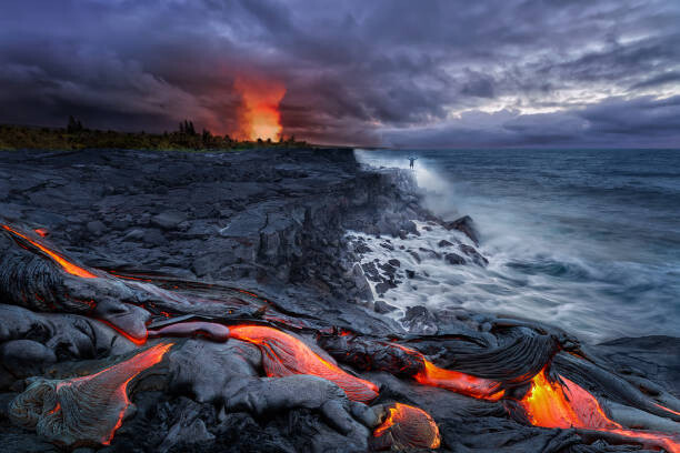 Poster Close-up of lava flowing from a