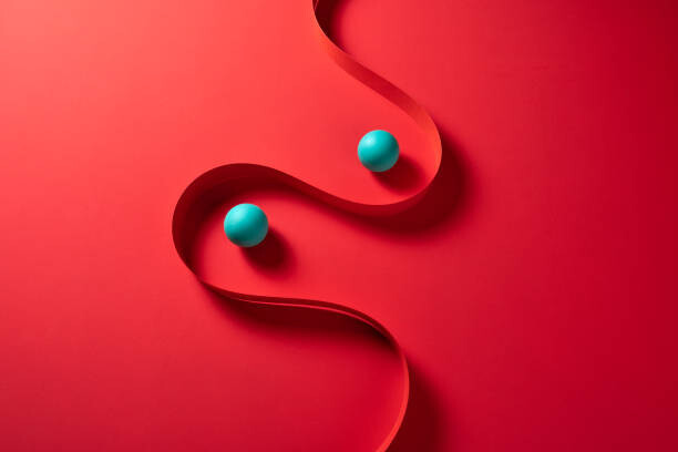 Poster Curved Paper Stripe and Spheres