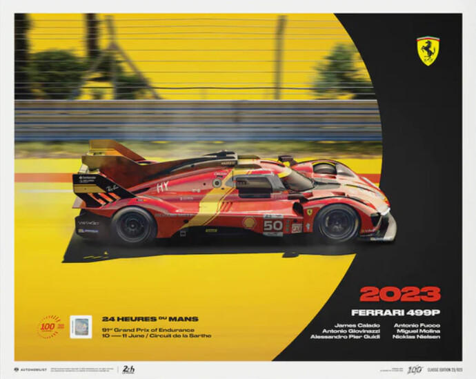 Konsttryck Ferrari 499P - 24h Le Mans - 100th Anniversary - 2023