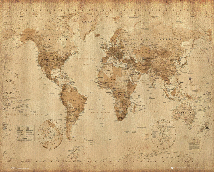 Poster Karte von Welt, Weltkarte Antik