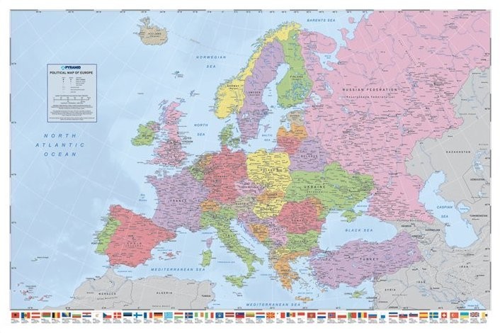 Плакат Map of Europe - Political