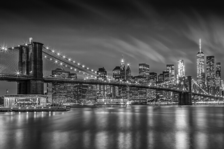 Póster XXL Melanie Viola - BROOKLYN BRIDGE Nightly Impressions Monochrome