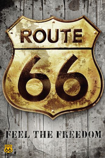 Poster Route 66 - golden sign | Wall Art | 3+1 FREE | UKposters