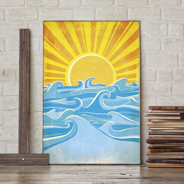 Poster Sea Waves and Yellow Sun | Wall Art | 3+1 FREE | Europosters